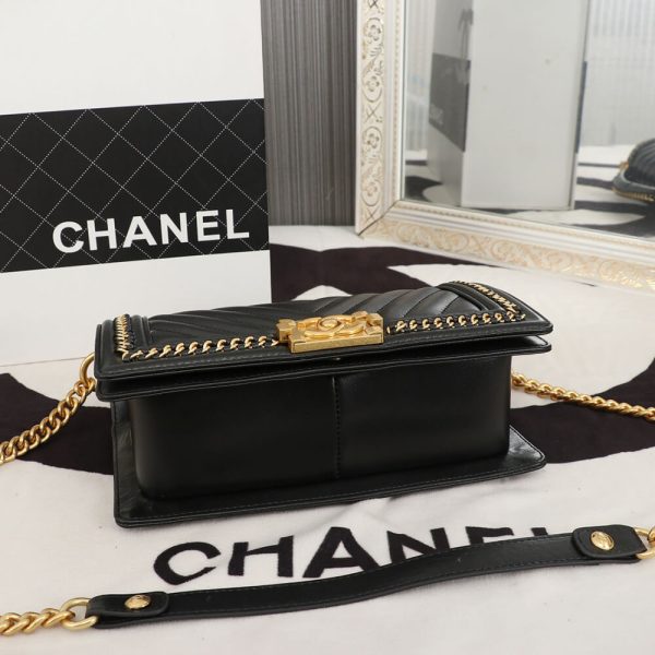 Ch*el top handle chevron boy handbag